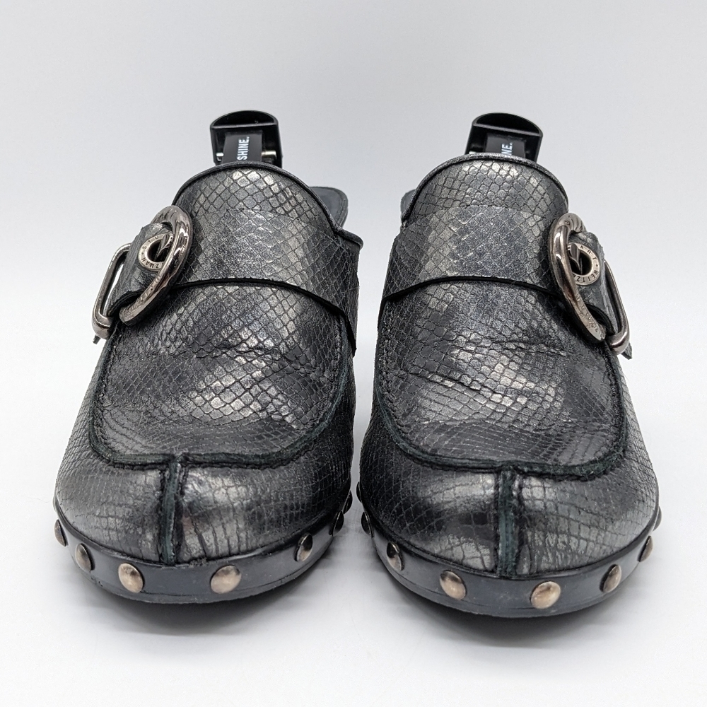 Stuart Weitzman Black Snakeskin Pattern Mule Slip… - image 2